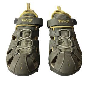Teva Deacon Women’s 7 Gray Yellow Adj Strap Hybrid Water Hiking Sport Sandals